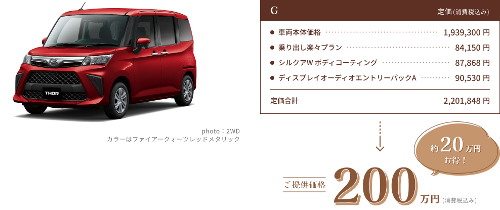 THOR グレードG ご提供価格200万円(消費税込み)